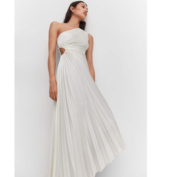 MANGO WHITE ASYMETRICAL PLEATED DRESS - Picture 6 of 6